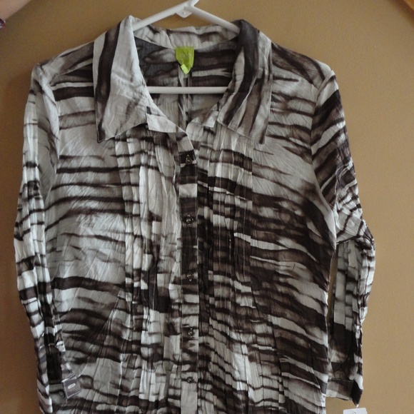 Adam Jacobs Off White Brown Tunic Blouse Top L NWT - Picture 1 of 8